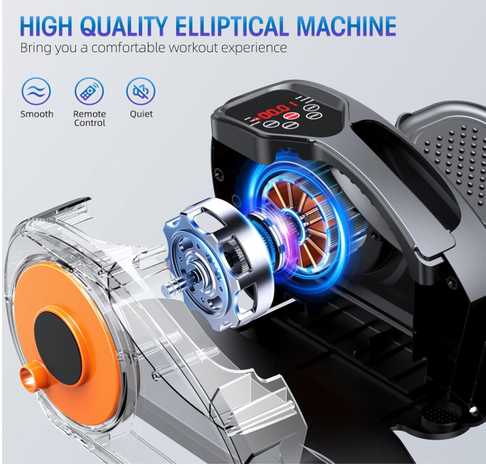 Under Desk Elliptical Machine, Ellipse Leg Exerciser for Seniors Fully Assembled, Quiet & Portable Electric Seated Pedal Exerciser with Remote Control
